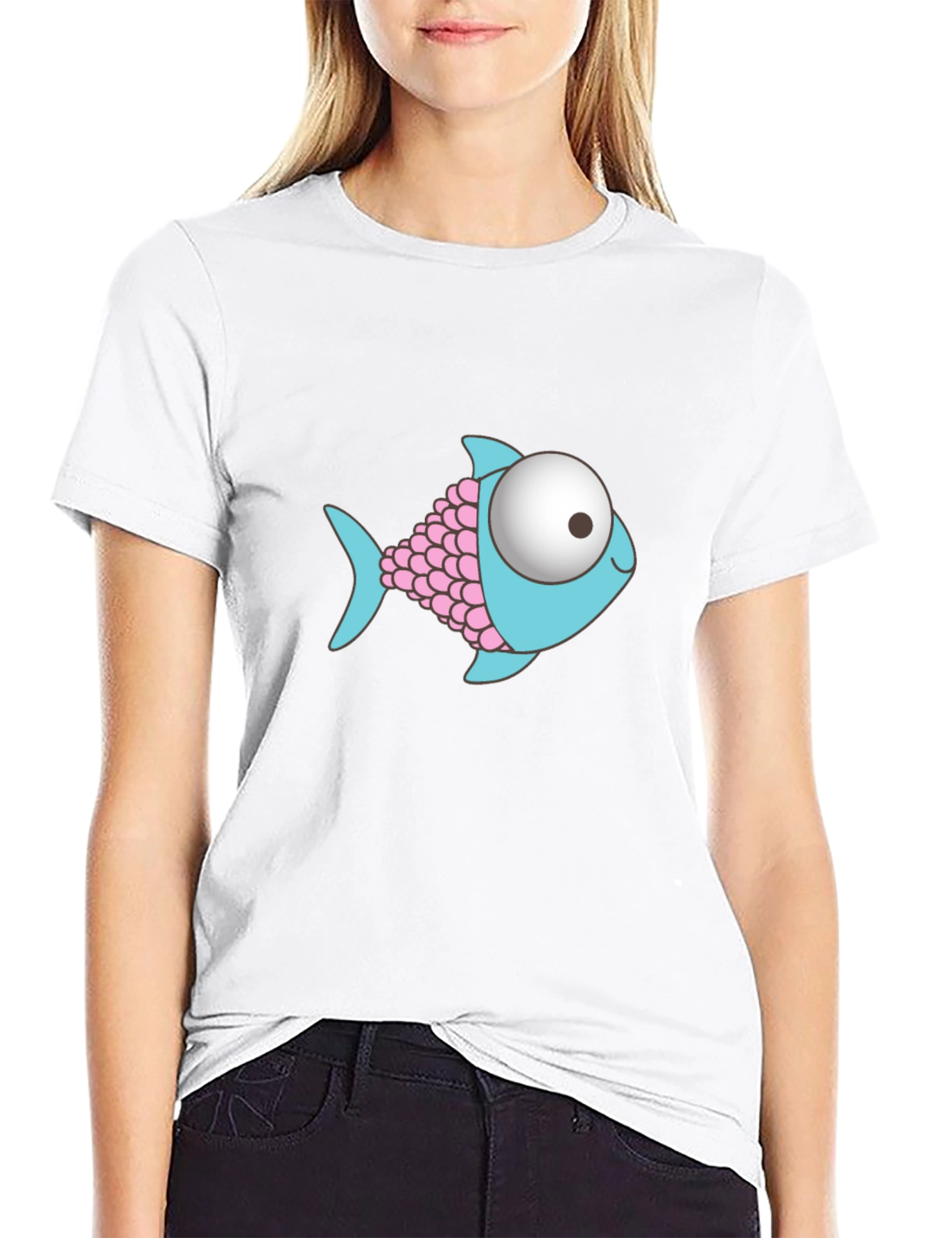Cartoon Fish Graphic Black T-Shirt