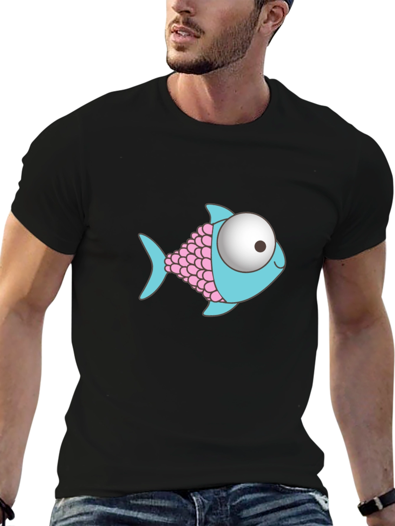 Cartoon Fish Graphic Black T-Shirt
