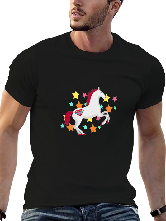 Unicorn Stars Graphic Print Black T-Shirt