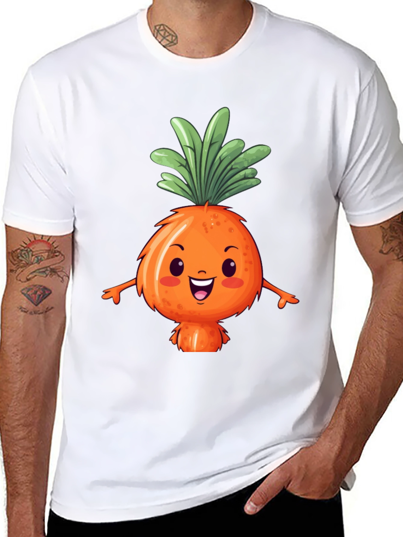 Cute Carrot Character Black T-Shirt