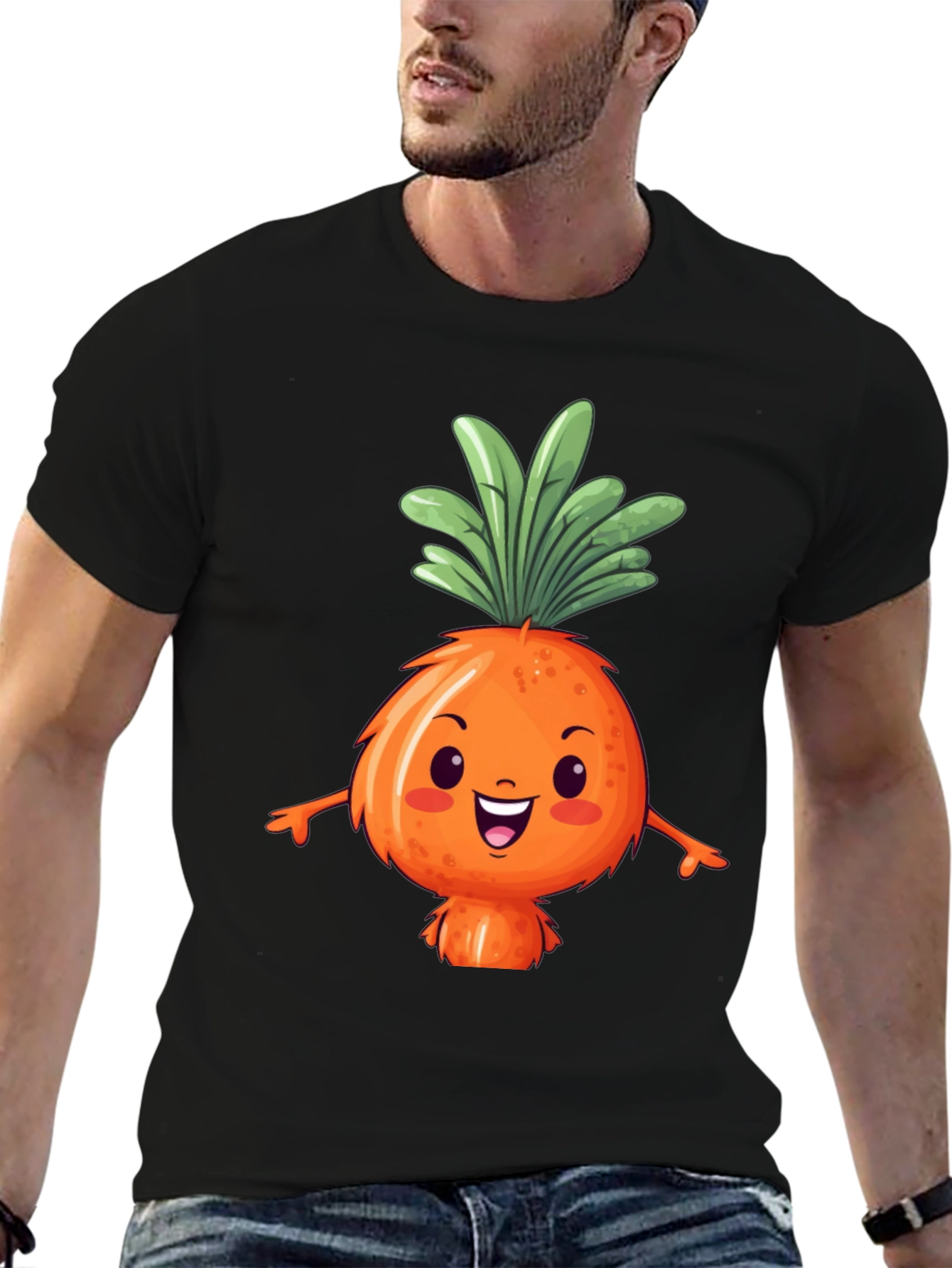 Cute Carrot Character Black T-Shirt