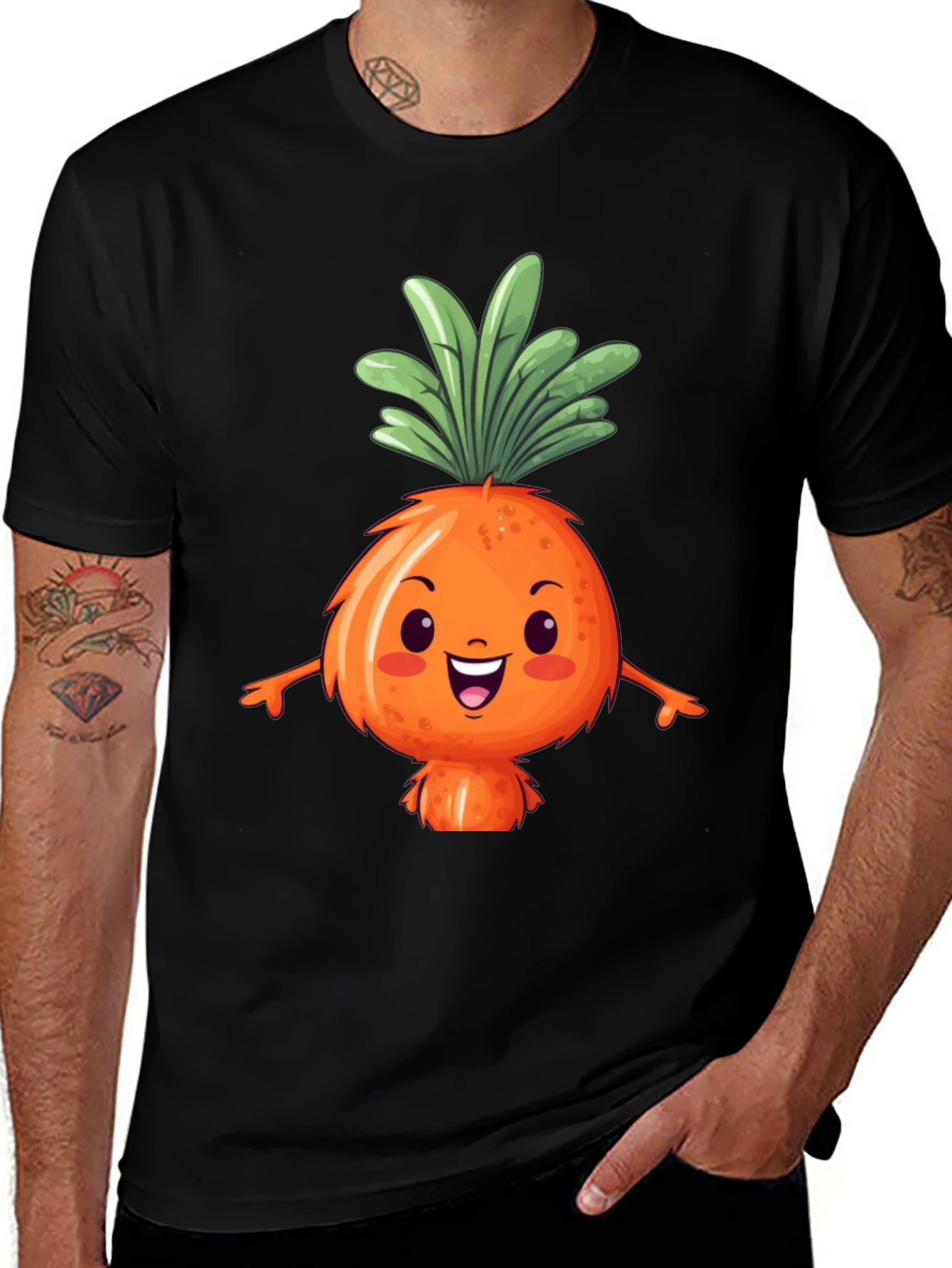 Cute Carrot Character Black T-Shirt