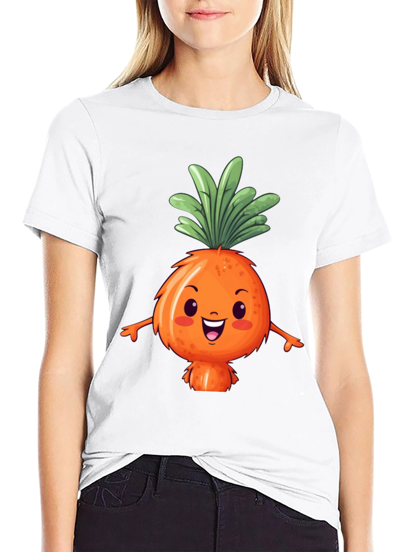 Cute Carrot Character Black T-Shirt