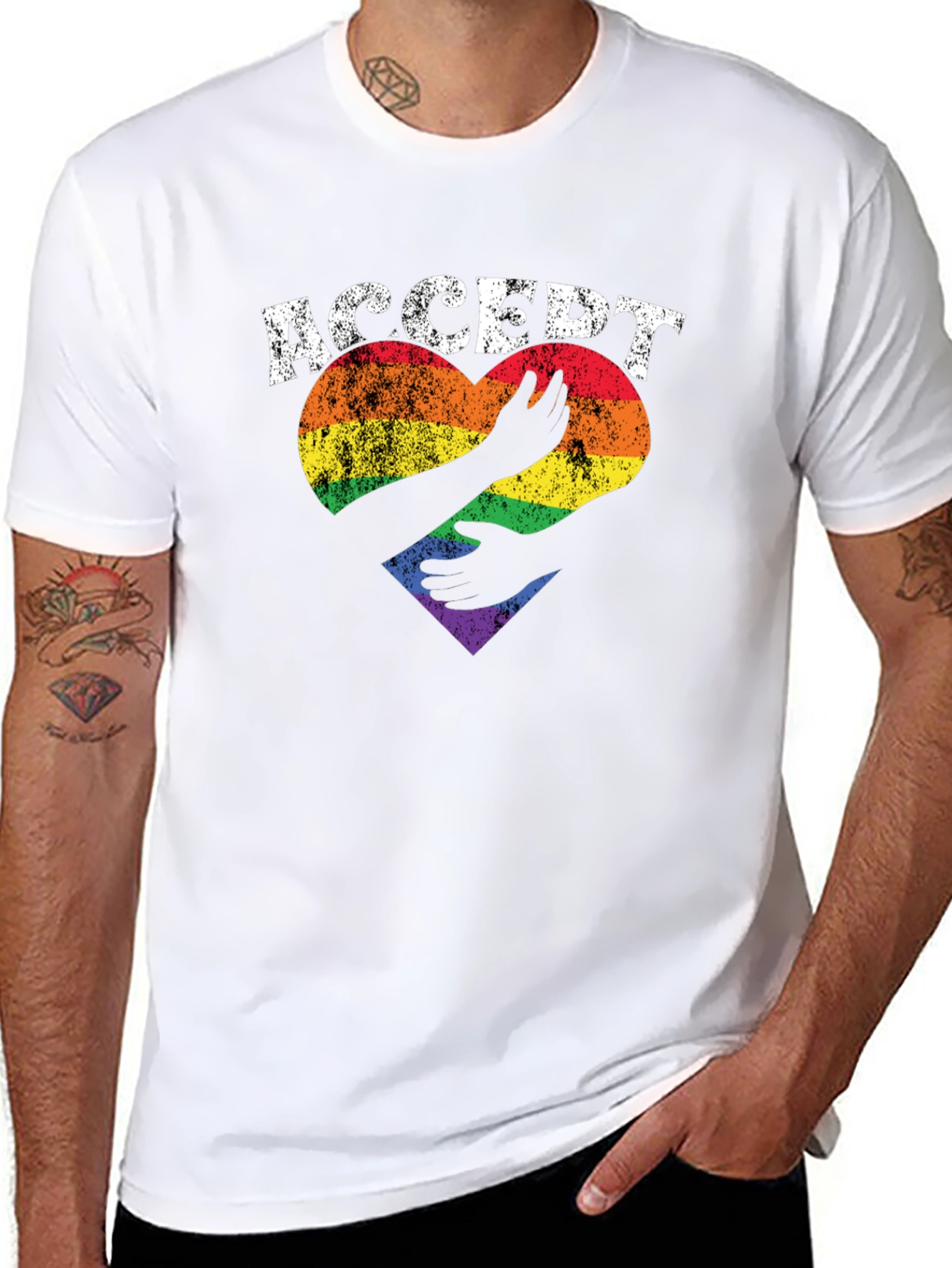 Acceptance Pride T-Shirt LGBT Rainbow Heart