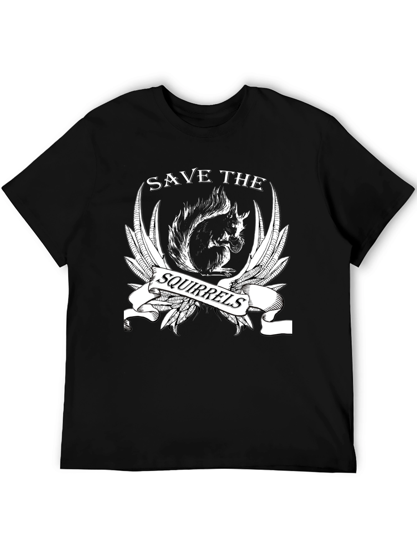 Save the Squirrels Graphic T-Shirt - Black Cotton Tee