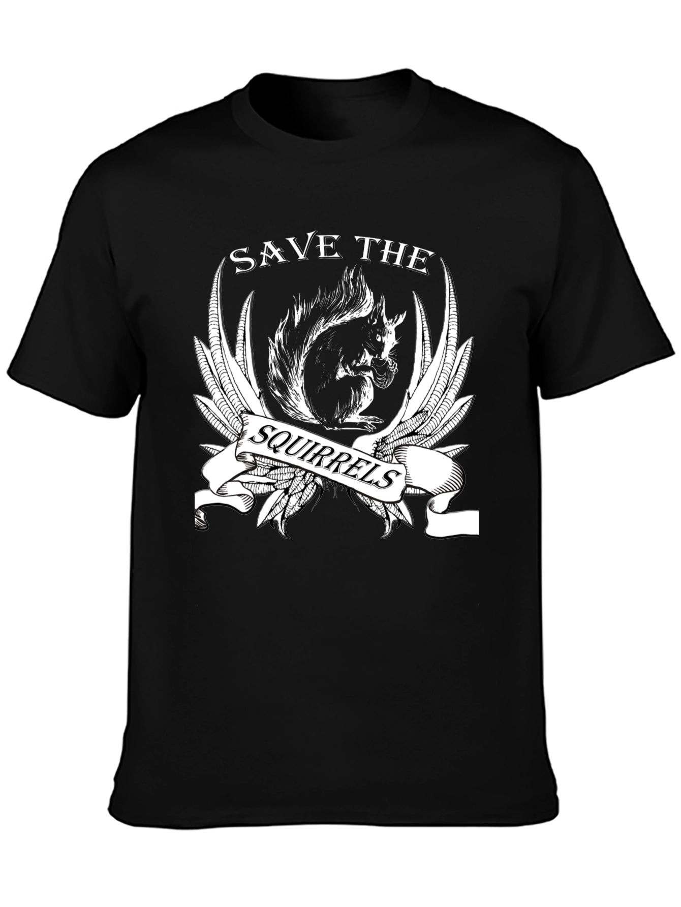 Save the Squirrels Graphic T-Shirt - Black Cotton Tee