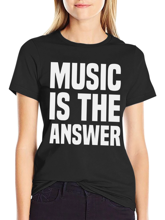 Music Is The Answer Graphic Tee - Black Cotton Casual Shirt