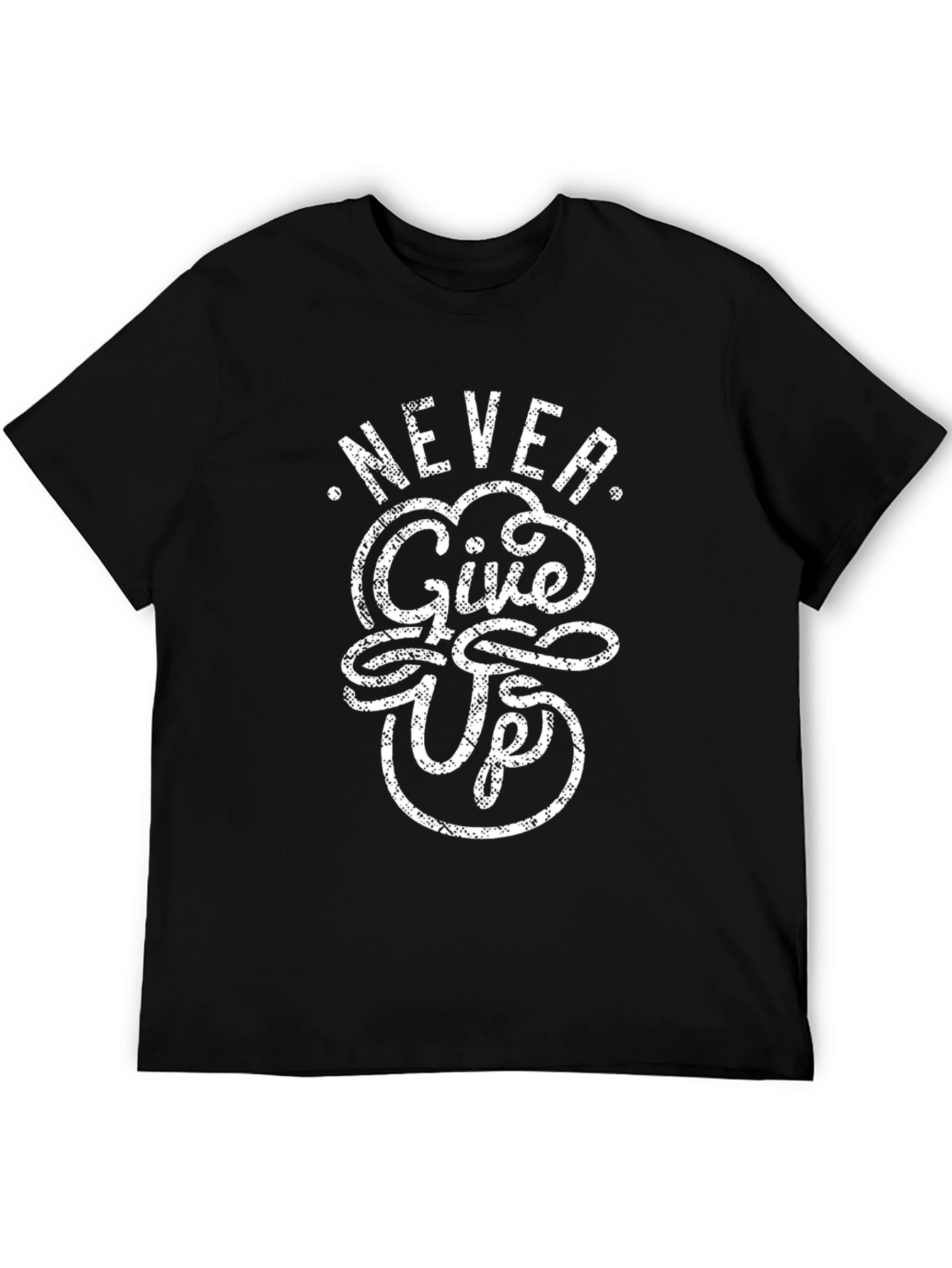 Never Give Up Graphic Tee - Black Cotton T-Shirt