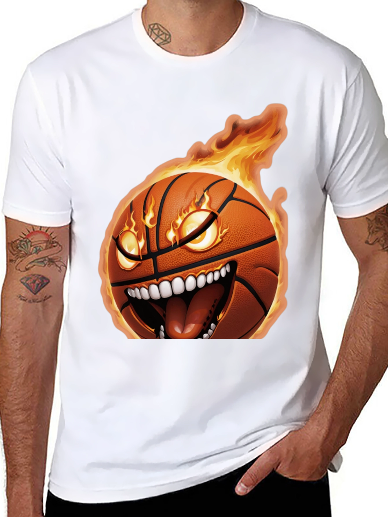 Fiery Basketball Graphic Tee - Novelty Sportswear