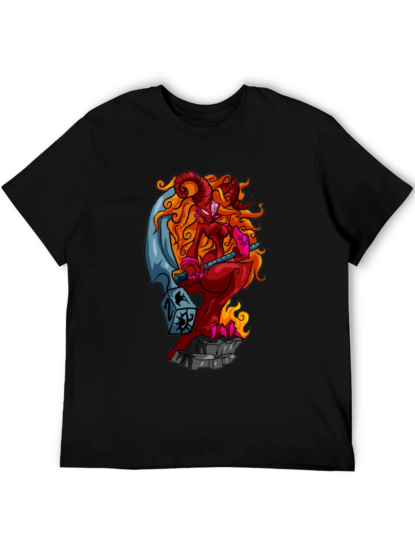 Fiery Demon Girl Graphic Tee - Black