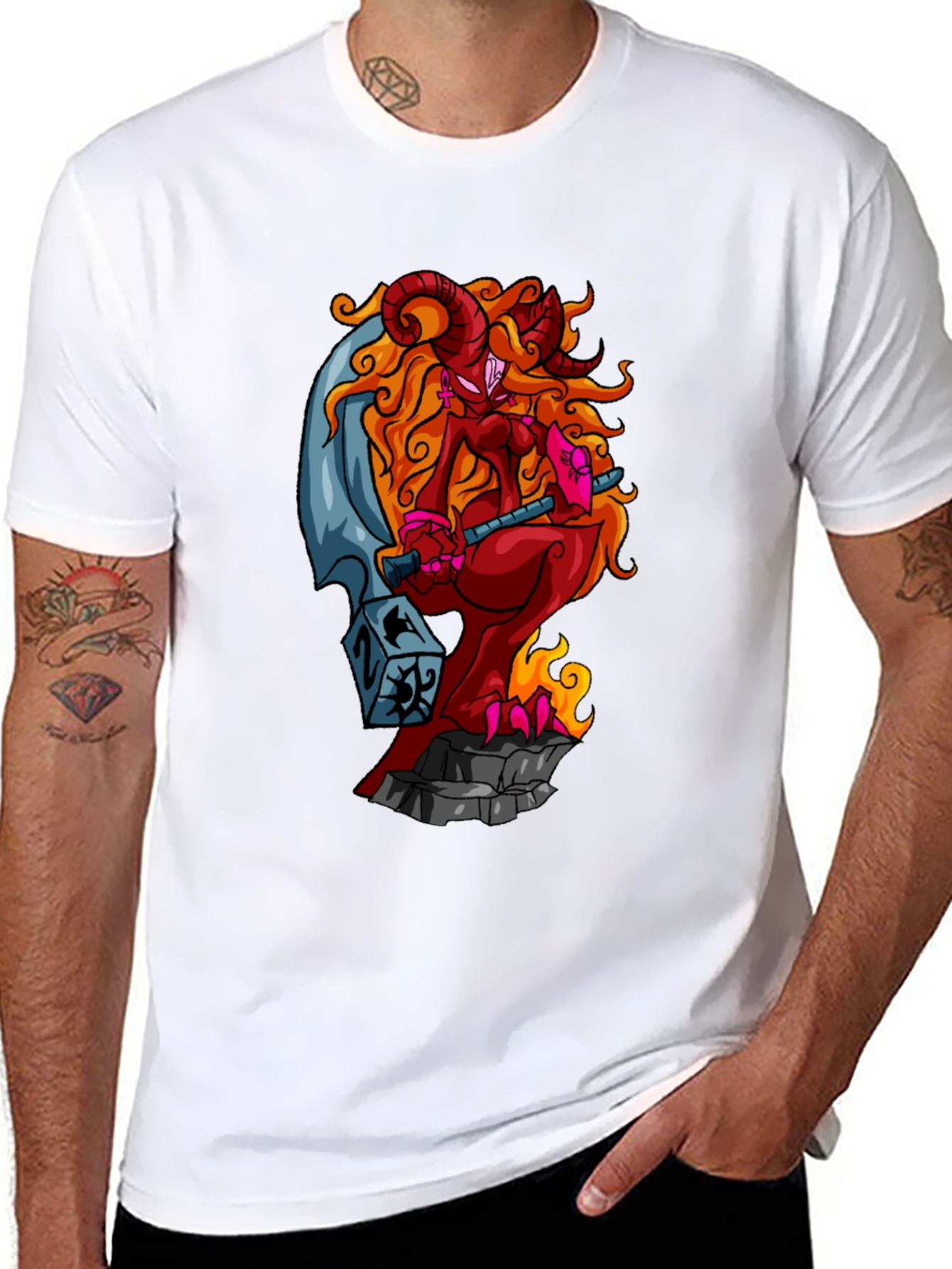 Fiery Demon Girl Graphic Tee - Black