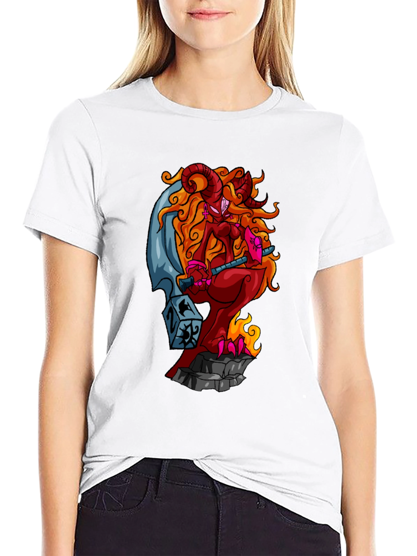 Fiery Demon Girl Graphic Tee - Black