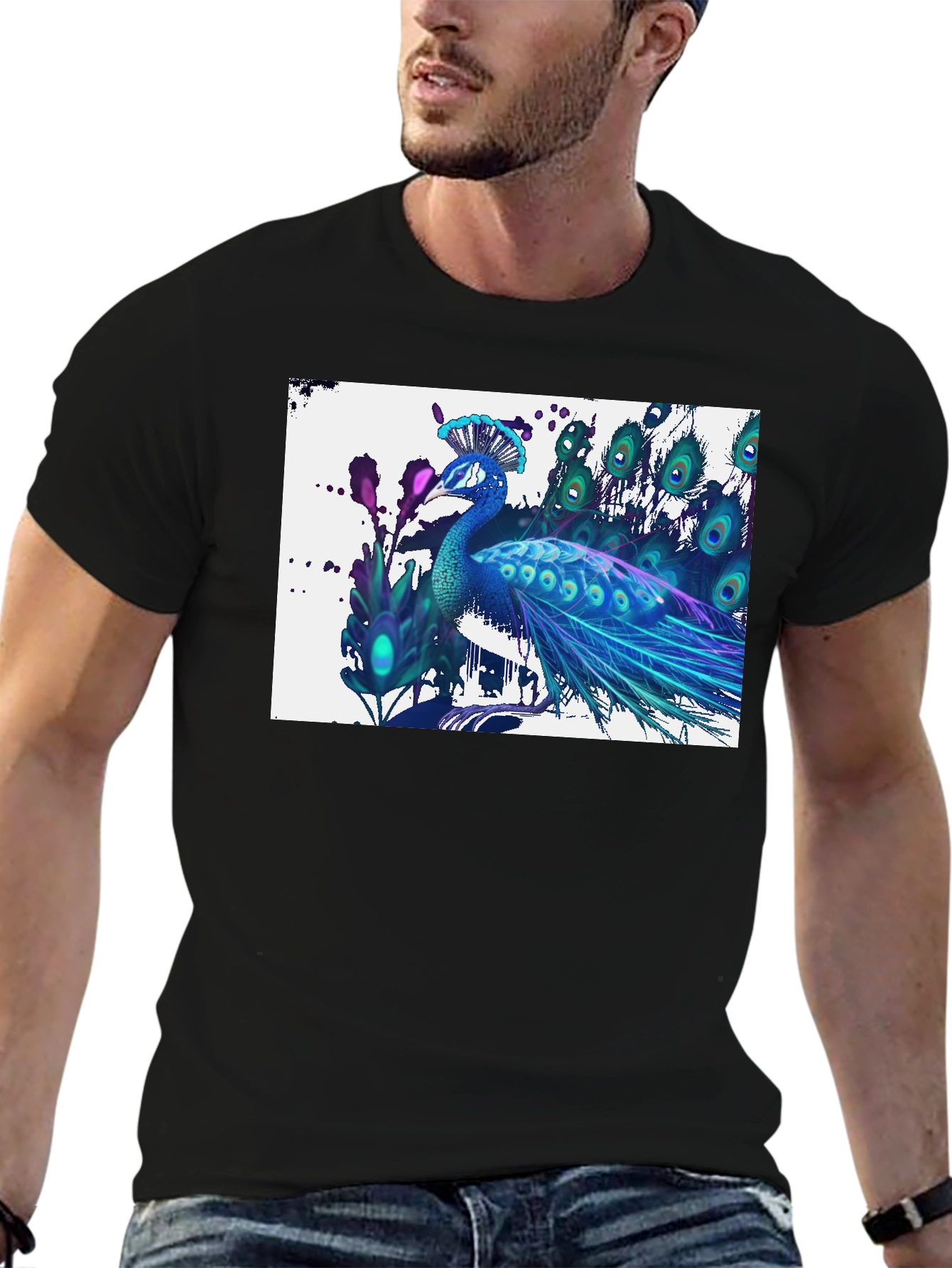 Peacock Graphic T-Shirt - Black Cotton Tee