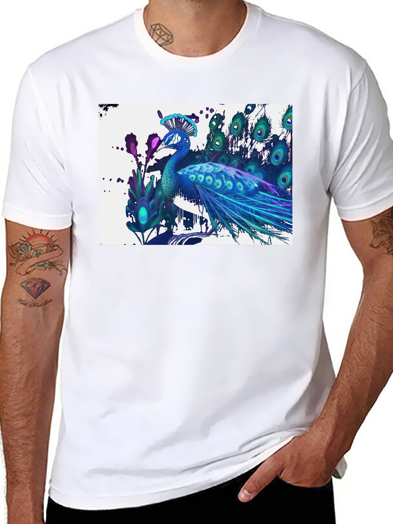 Peacock Graphic T-Shirt - Black Cotton Tee