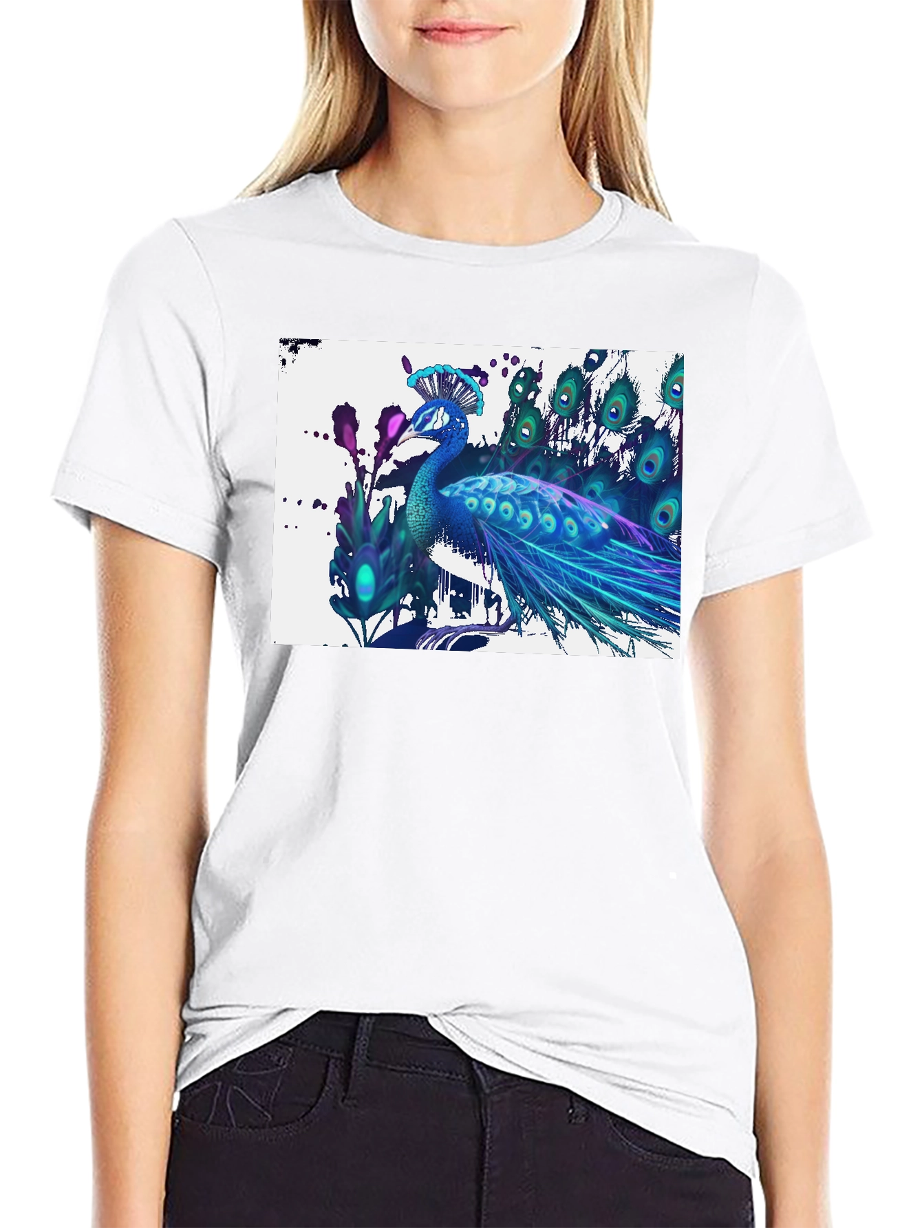 Peacock Graphic T-Shirt - Black Cotton Tee