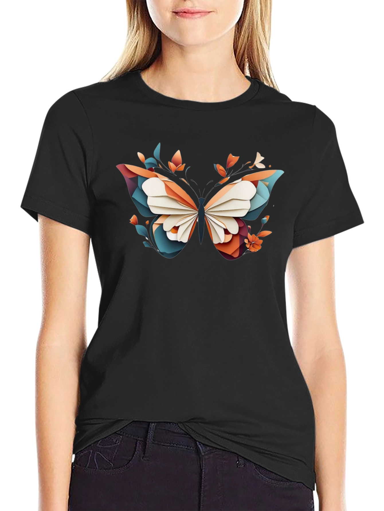Abstract Butterfly Graphic Black T-Shirt