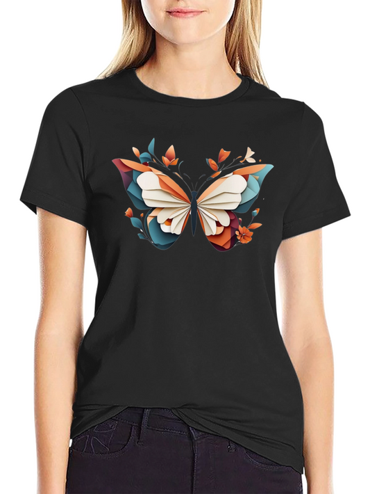 Abstract Butterfly Graphic Black T-Shirt