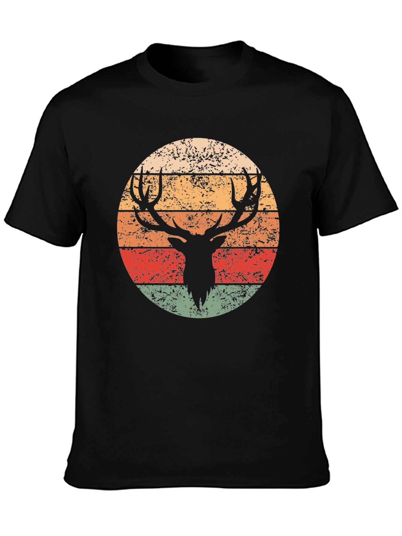 Retro Deer Graphic T-Shirt - Black Crew Neck