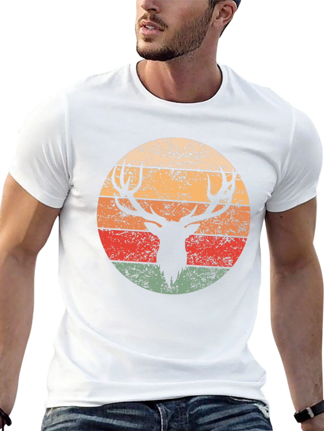 Retro Deer Graphic T-Shirt - Black Crew Neck