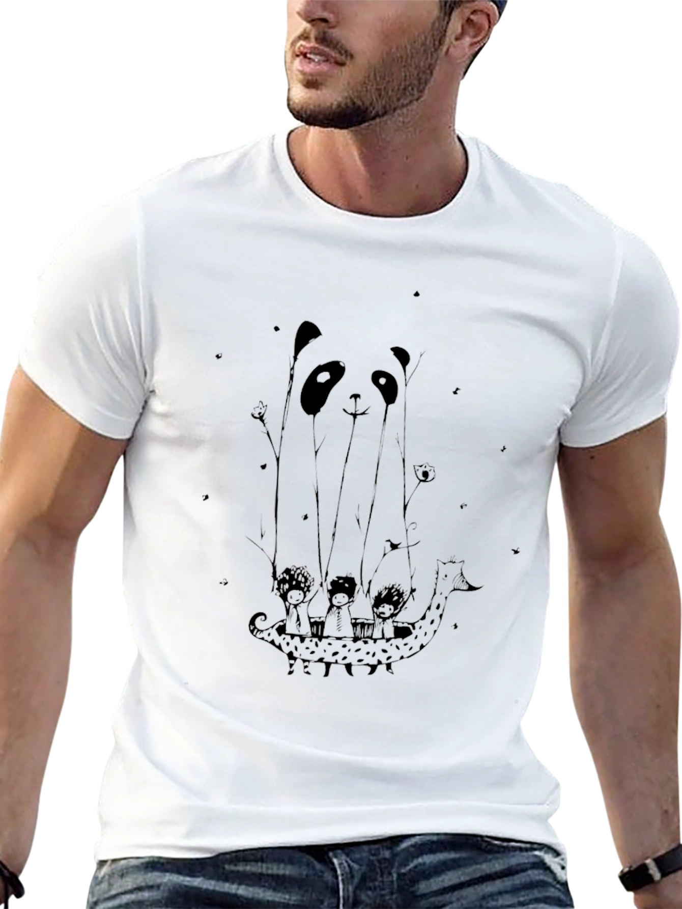 Panda Boat Ride Graphic Tee - Black Cotton T-Shirt