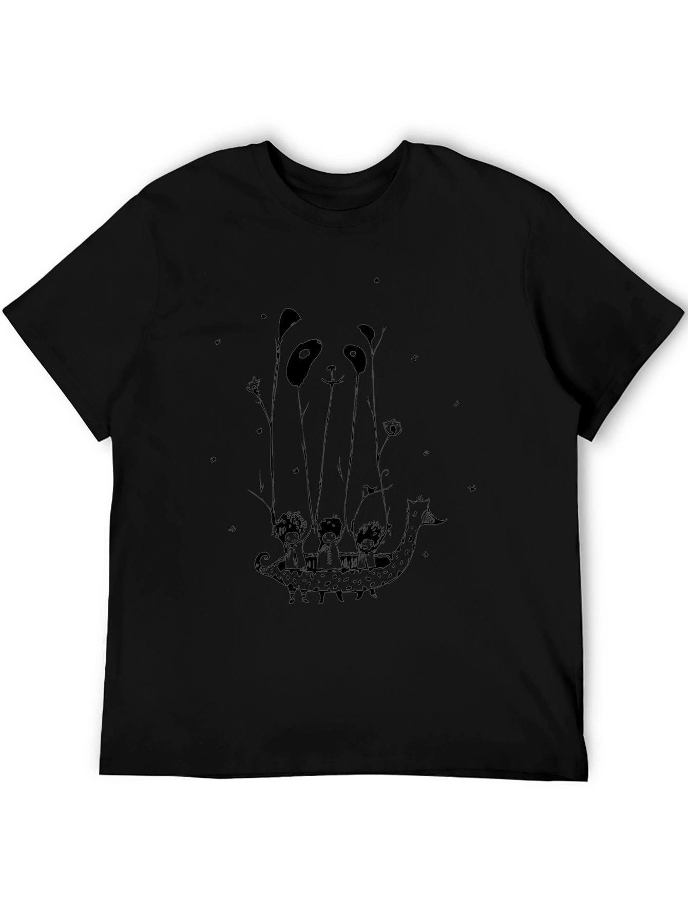 Panda Boat Ride Graphic Tee - Black Cotton T-Shirt
