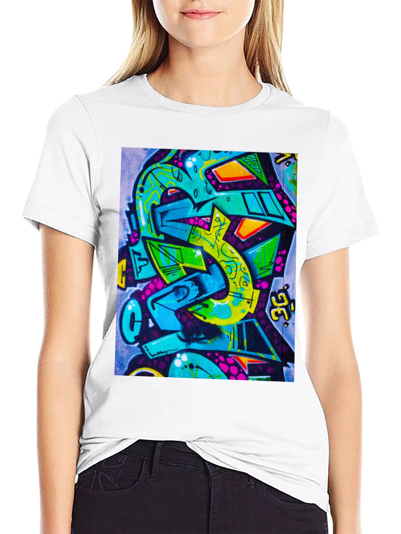 Abstract Graffiti Print Crew Neck Tee