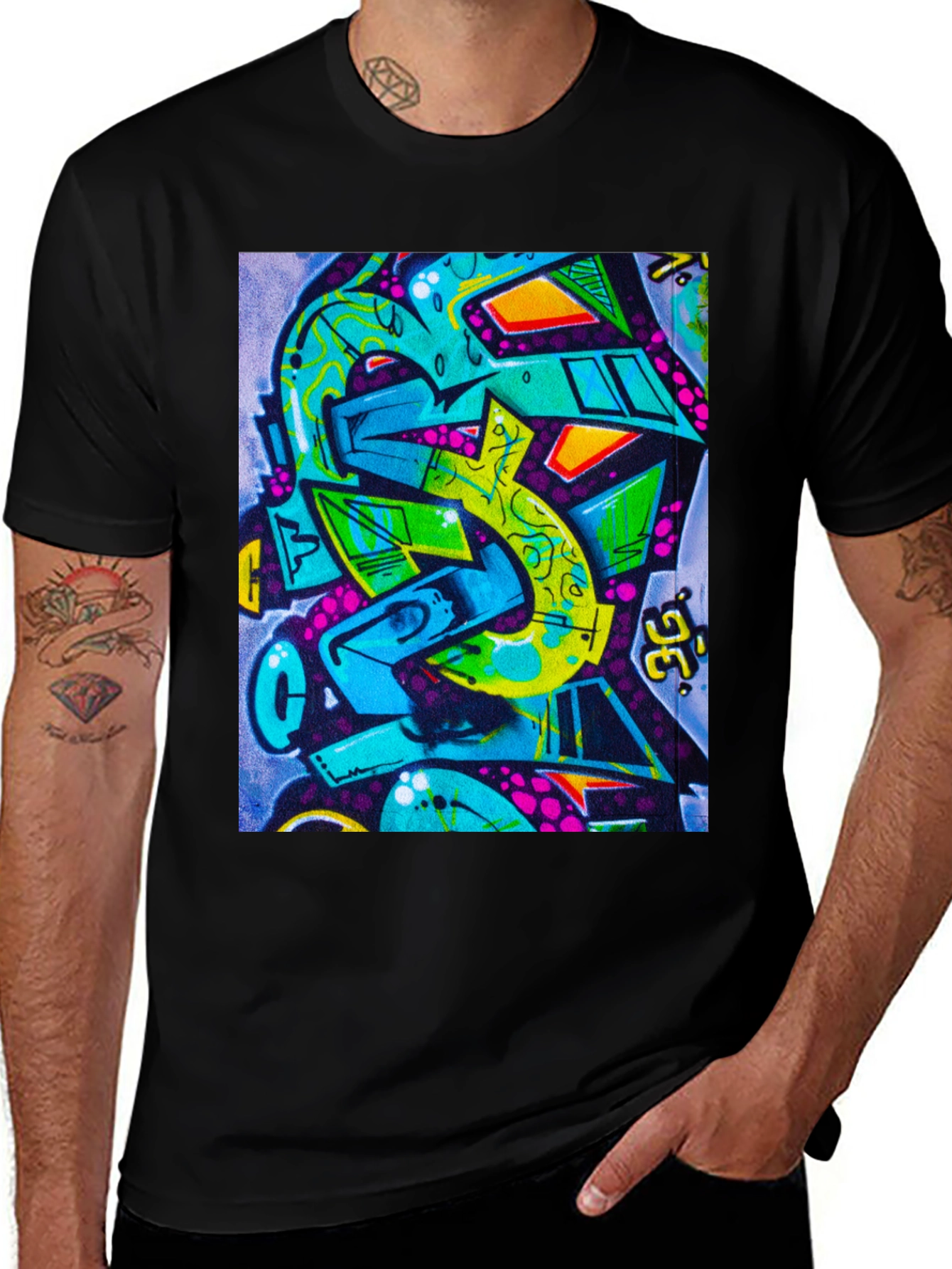 Abstract Graffiti Print Crew Neck Tee