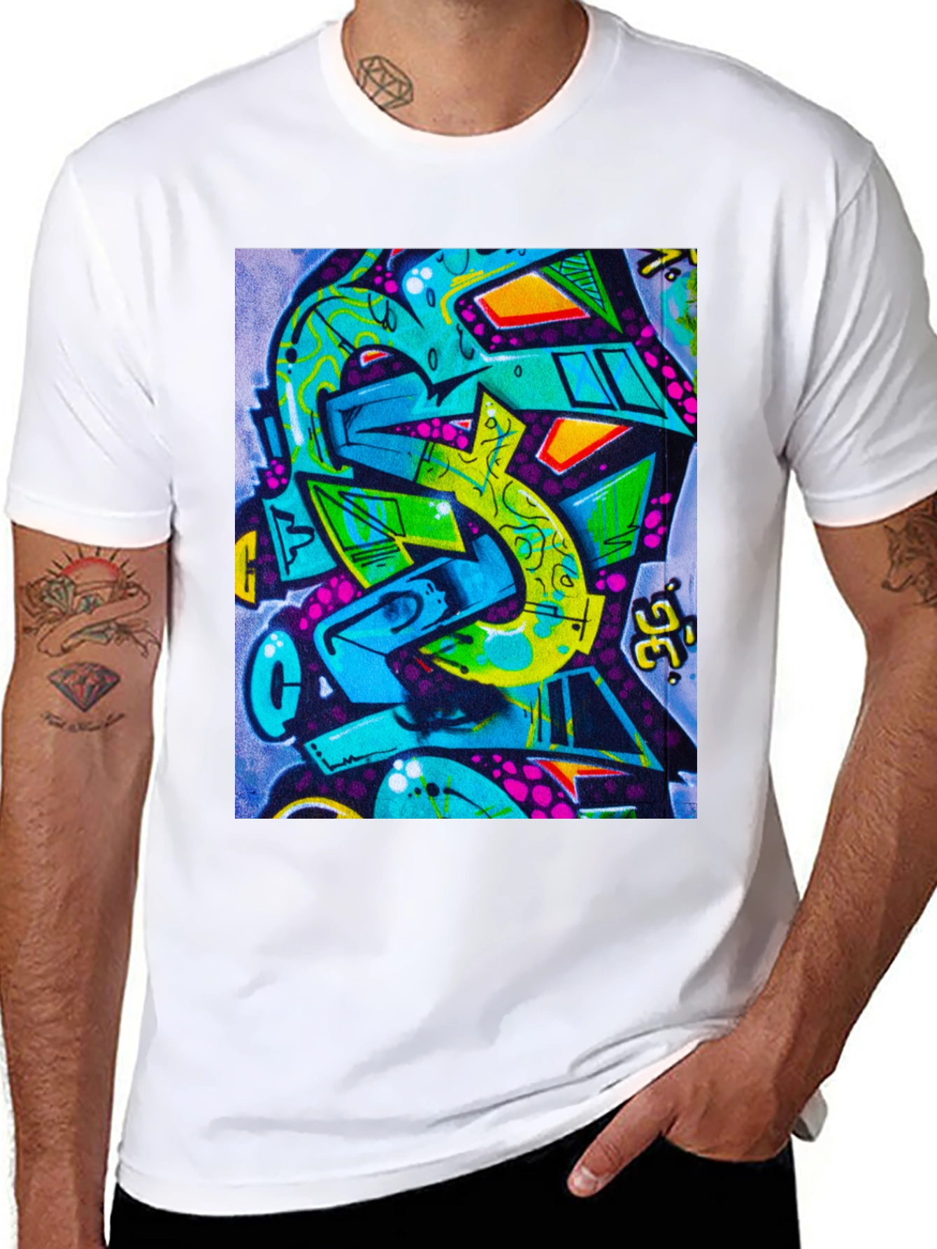 Abstract Graffiti Print Crew Neck Tee