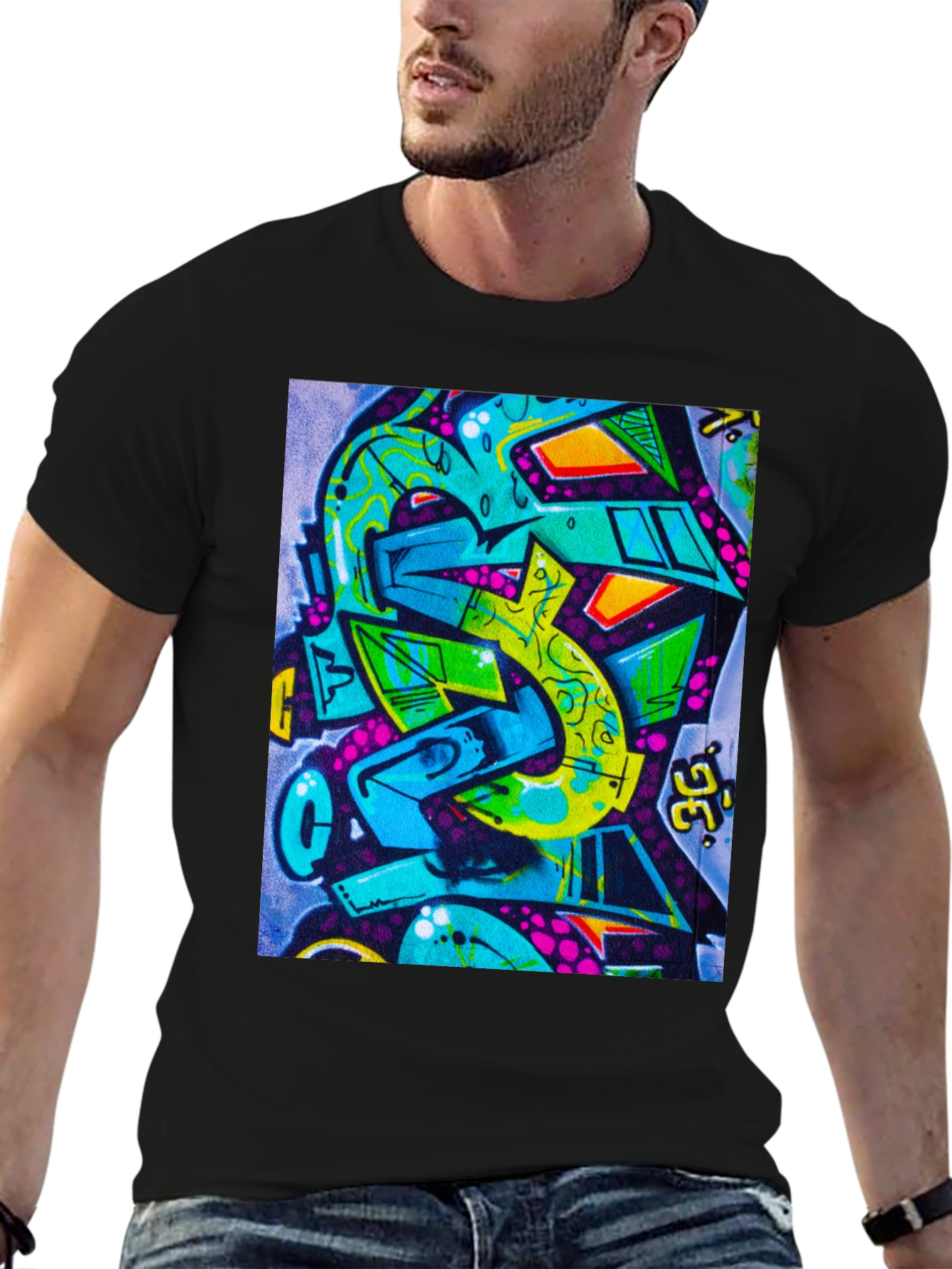 Abstract Graffiti Print Crew Neck Tee