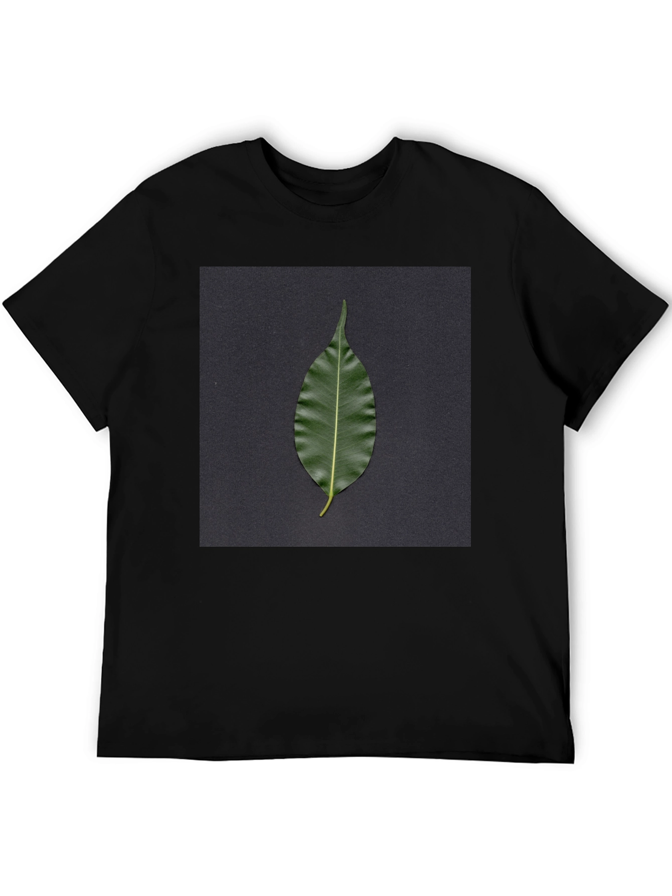 Leaf Print Black T-Shirt - Nature Inspired Design