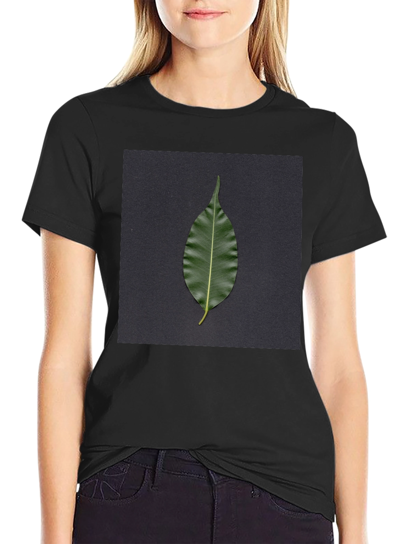 Leaf Print Black T-Shirt - Nature Inspired Design