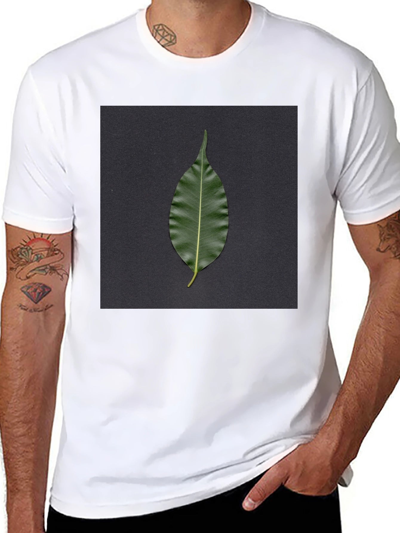 Leaf Print Black T-Shirt - Nature Inspired Design