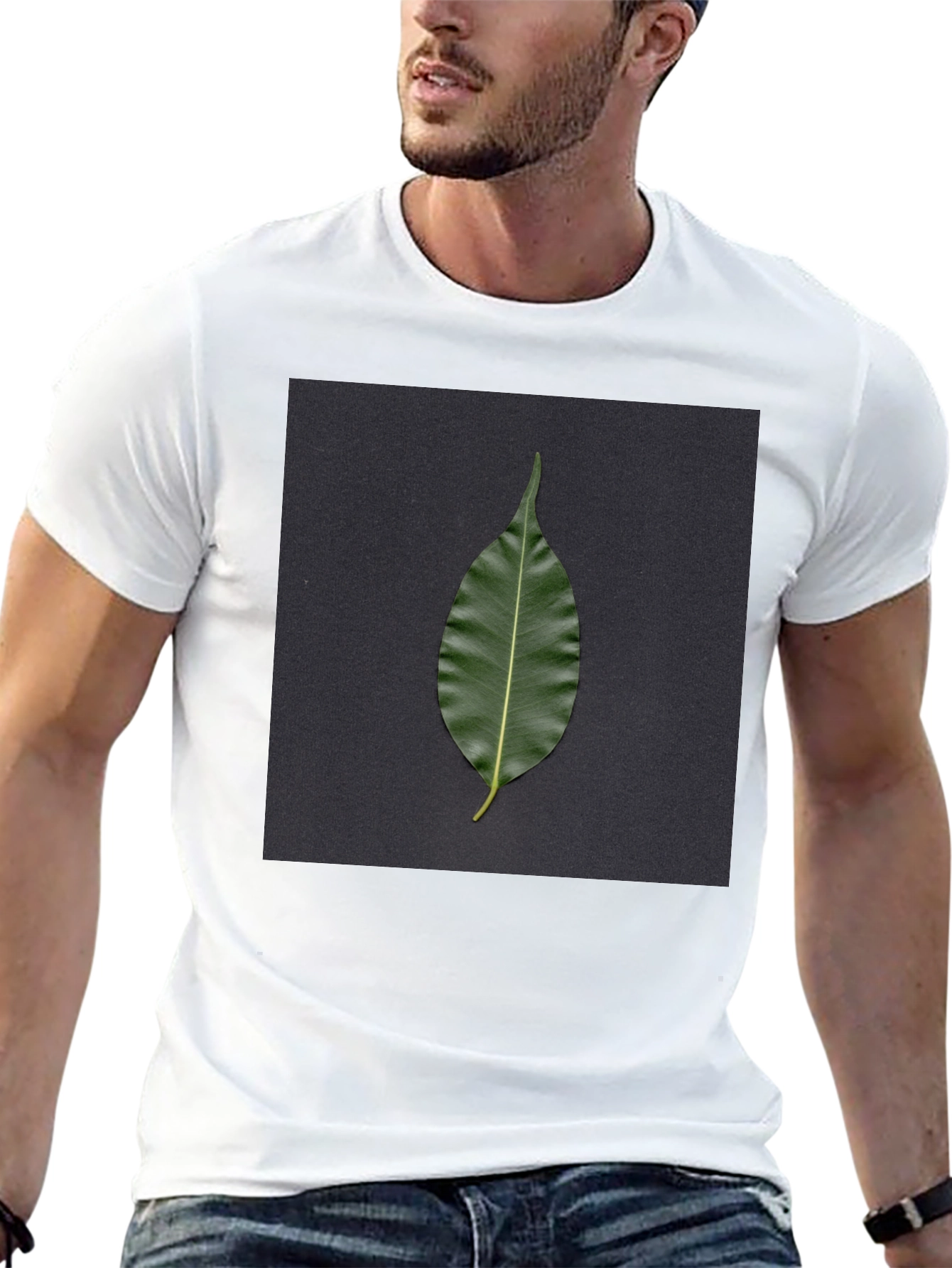 Leaf Print Black T-Shirt - Nature Inspired Design