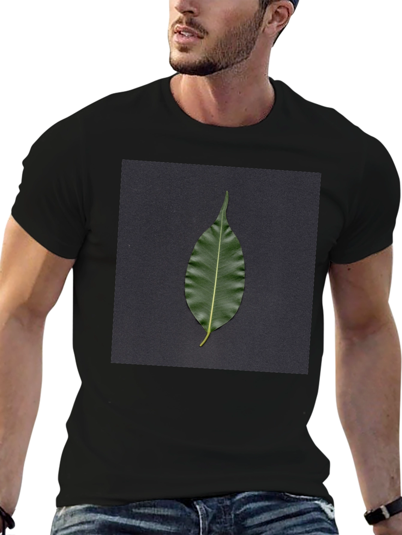Leaf Print Black T-Shirt - Nature Inspired Design