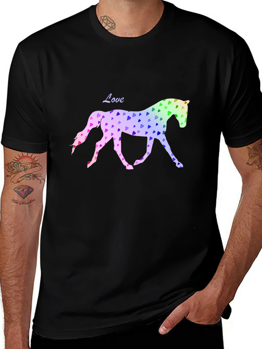 Love Horse Heart Print T-Shirt - Stylish Black Tee