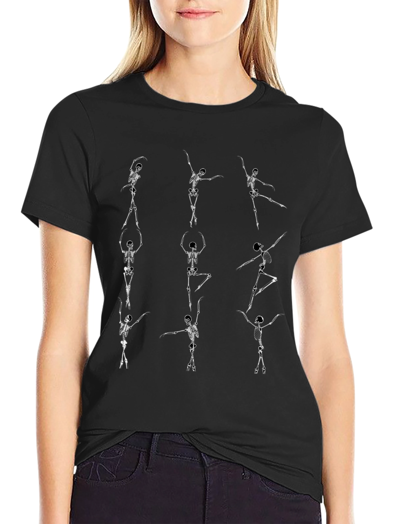 Dancing Skeleton Graphic Tee - Black Cotton Shirt