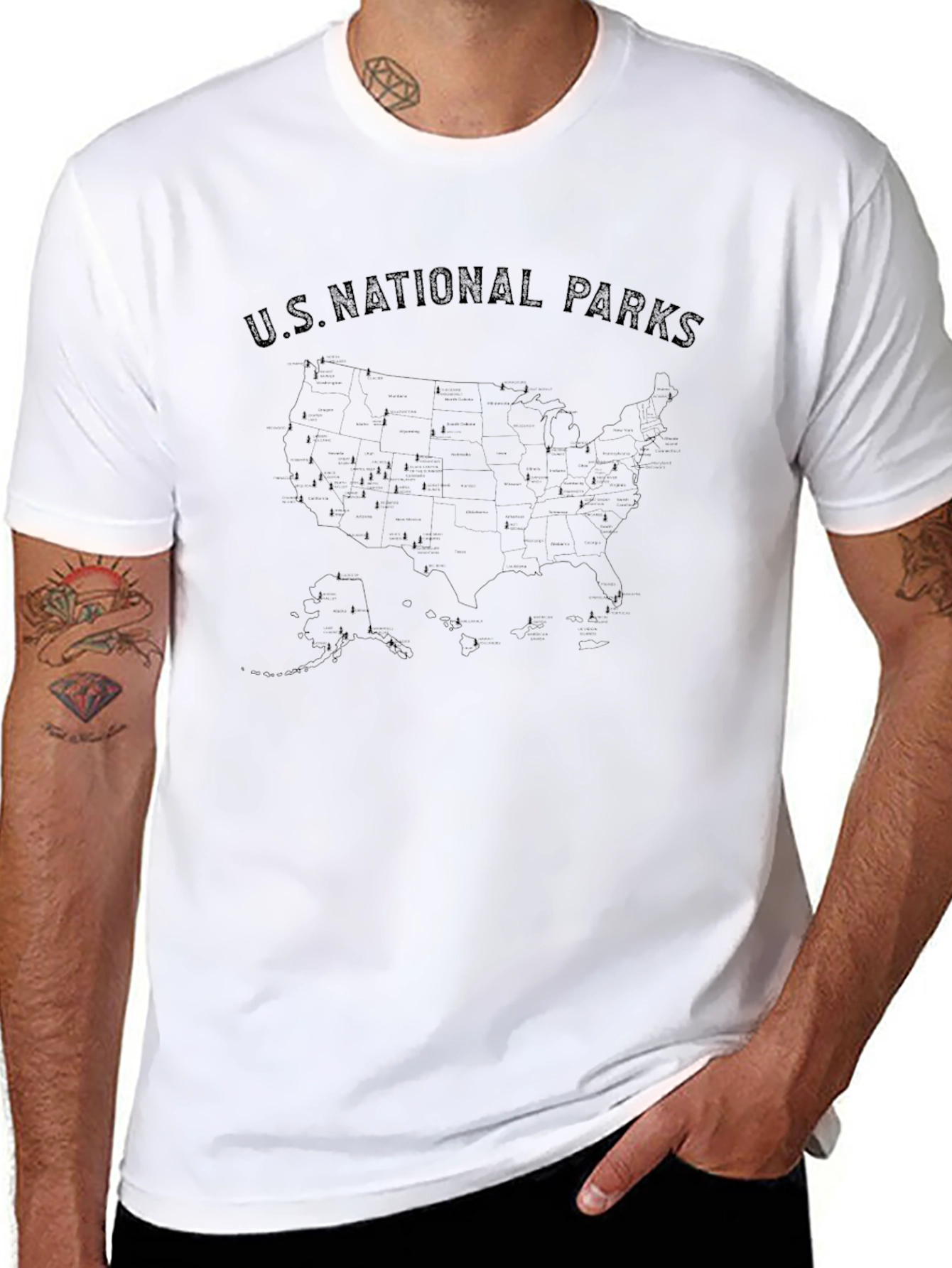 US National Parks Map T-Shirt - Black