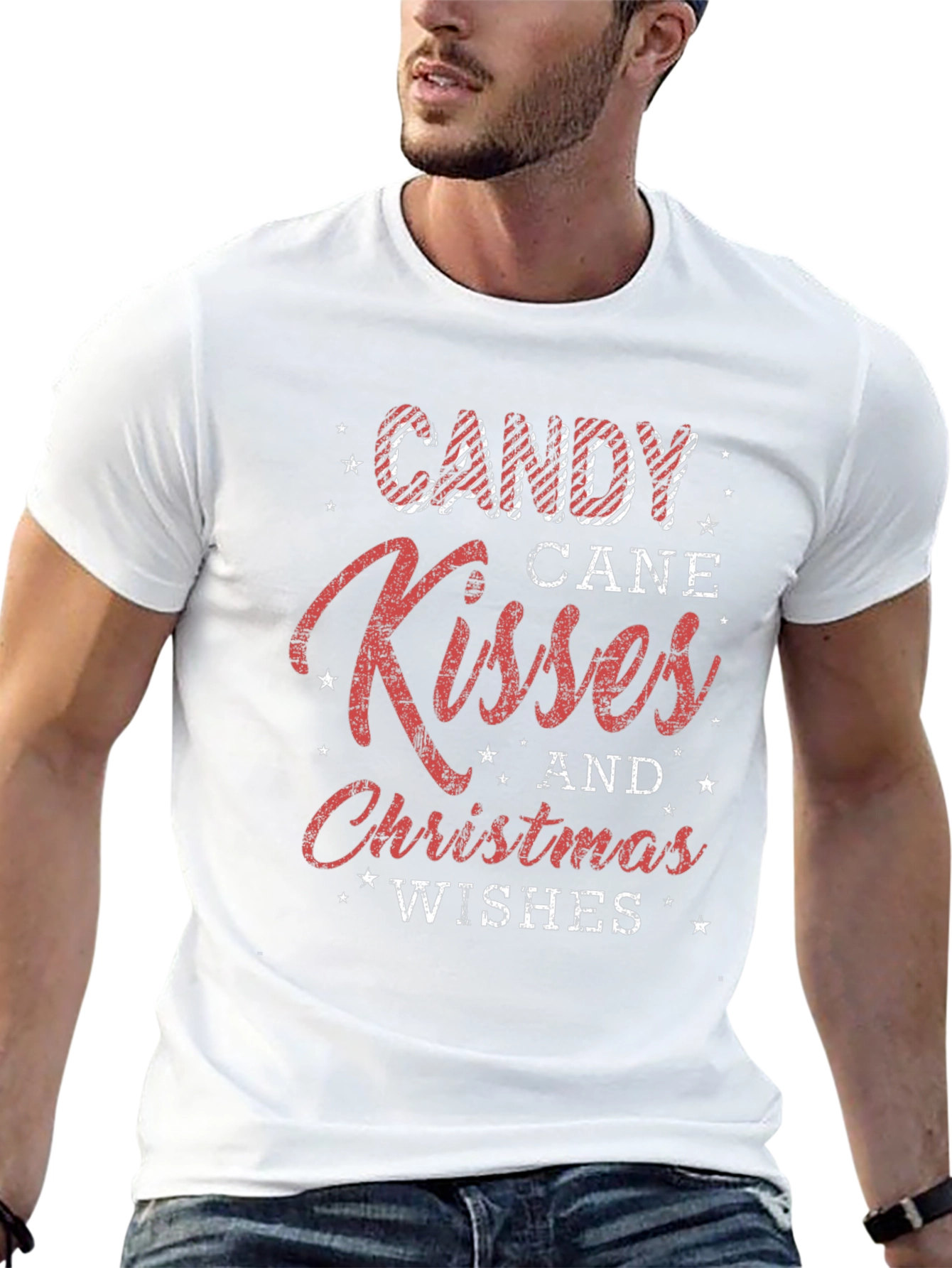Festive Christmas T-Shirt: Candy Cane Kisses & Wishes