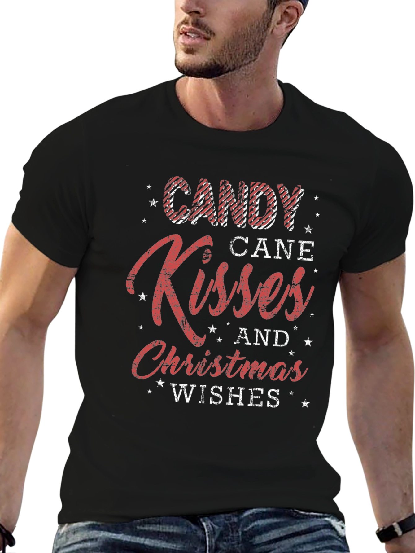 Festive Christmas T-Shirt: Candy Cane Kisses & Wishes
