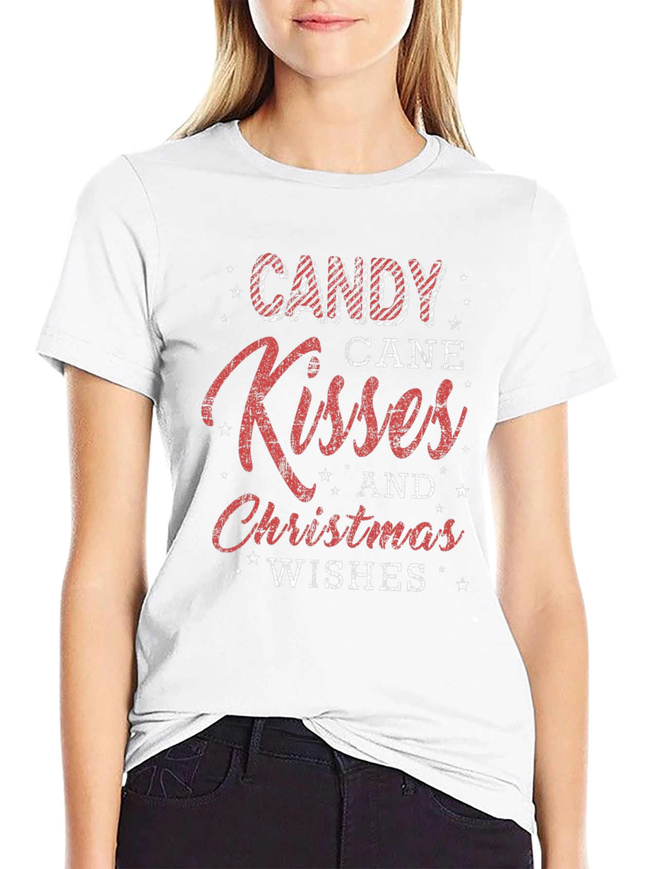 Festive Christmas T-Shirt: Candy Cane Kisses & Wishes