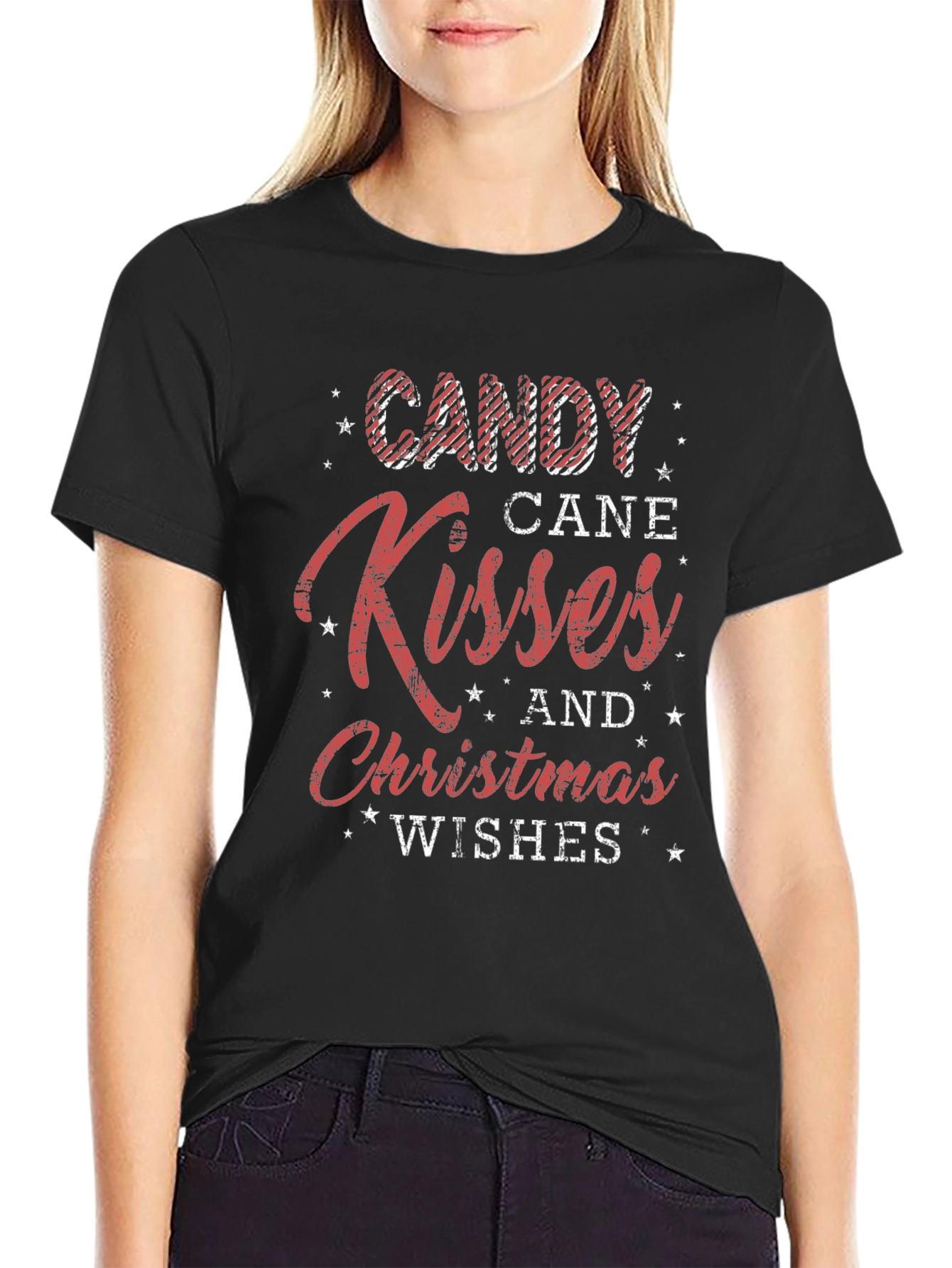 Festive Christmas T-Shirt: Candy Cane Kisses & Wishes