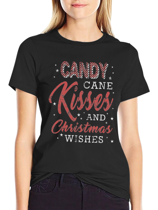 Festive Christmas T-Shirt: Candy Cane Kisses & Wishes