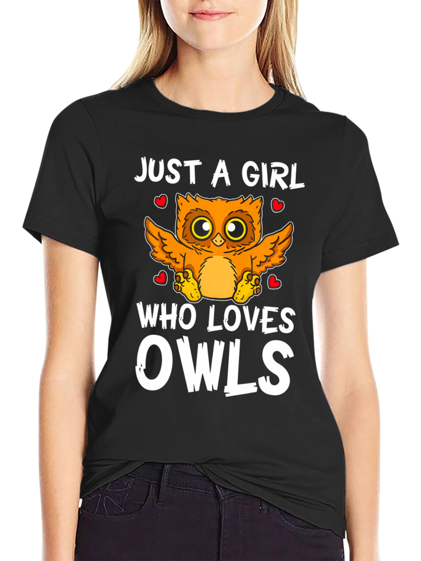 Just a Girl Who Loves Owls Black T-Shirt