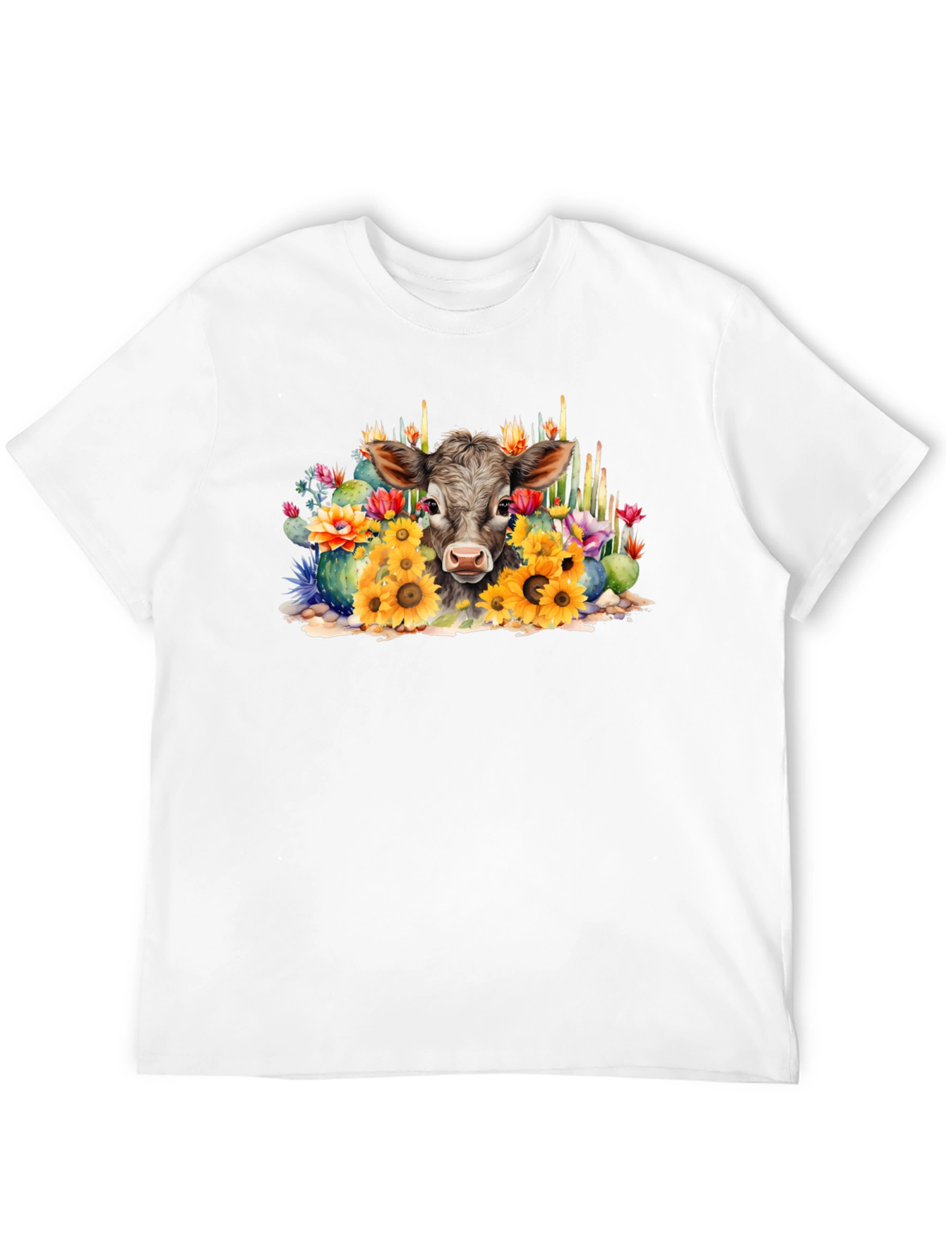 Cow with Flowers Black Tee