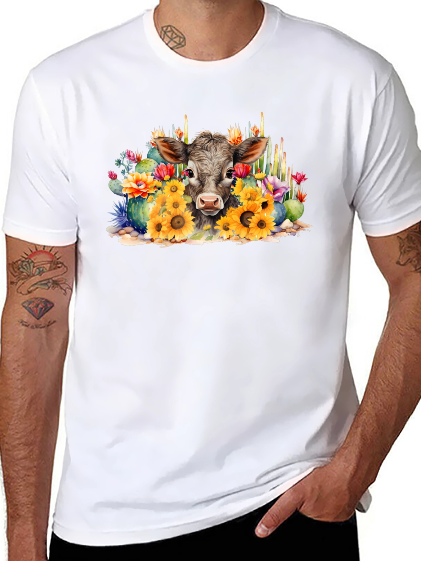 Cow with Flowers Black Tee