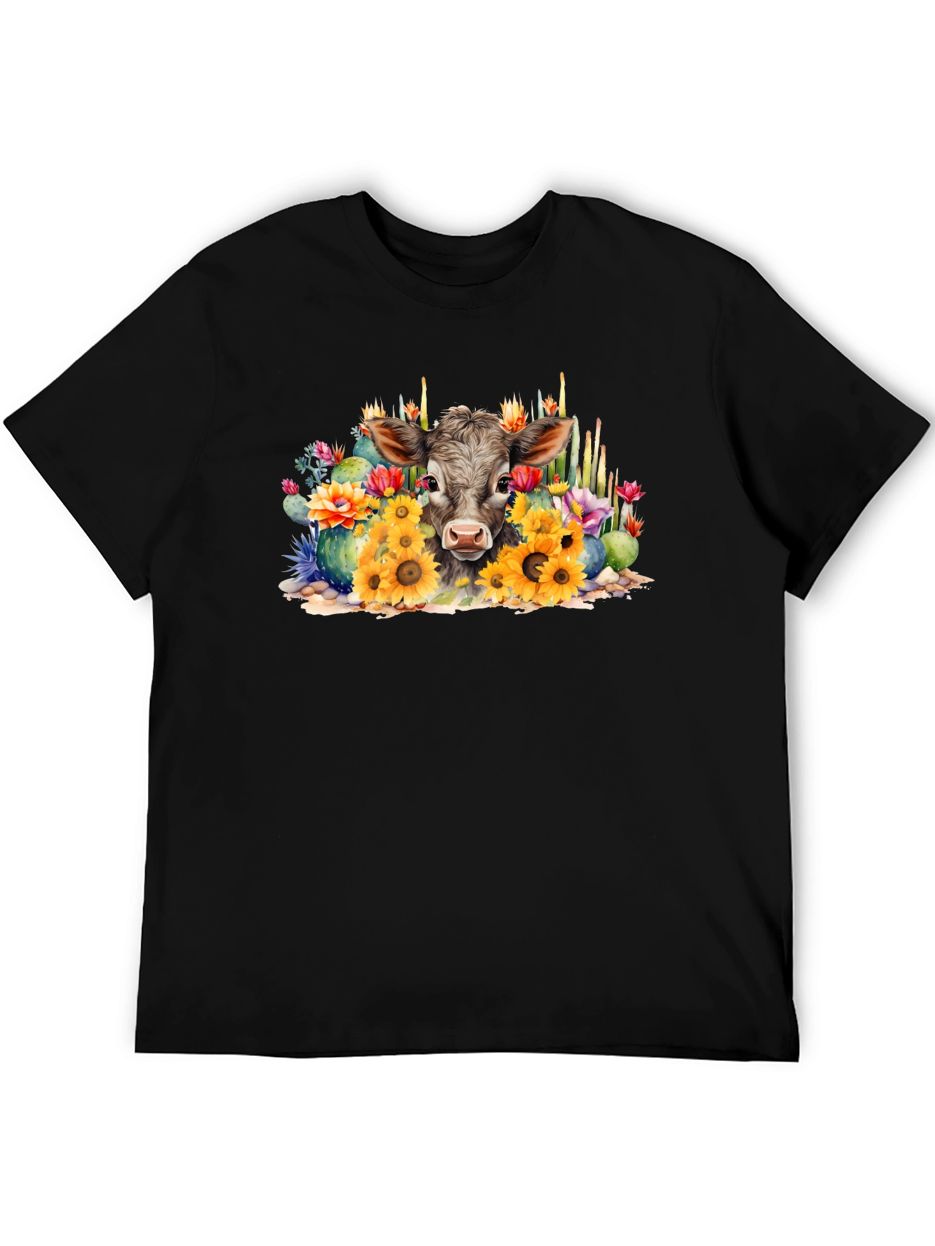 Cow with Flowers Black Tee