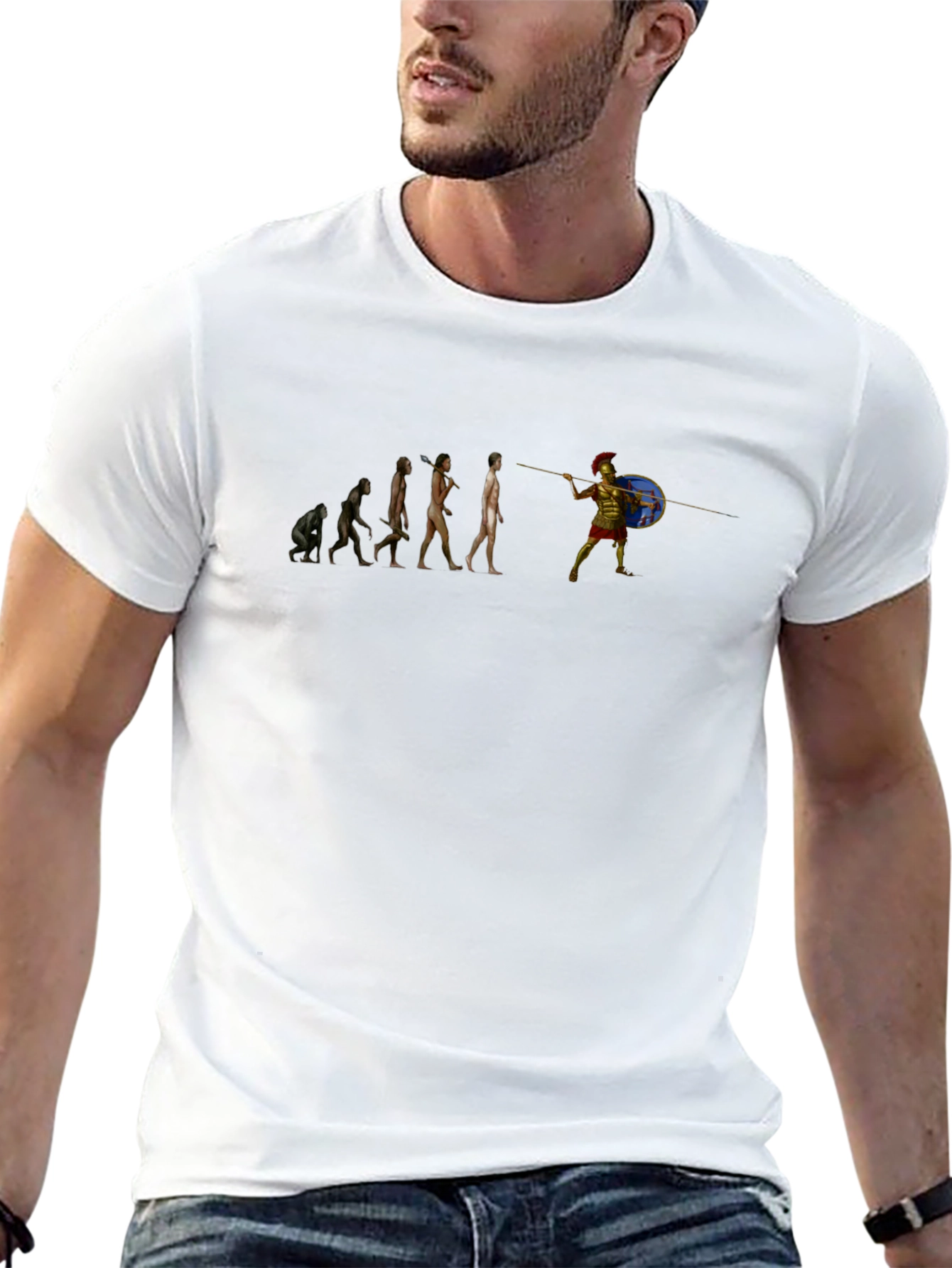 Evolution of Man to Spartan Warrior Black T-Shirt