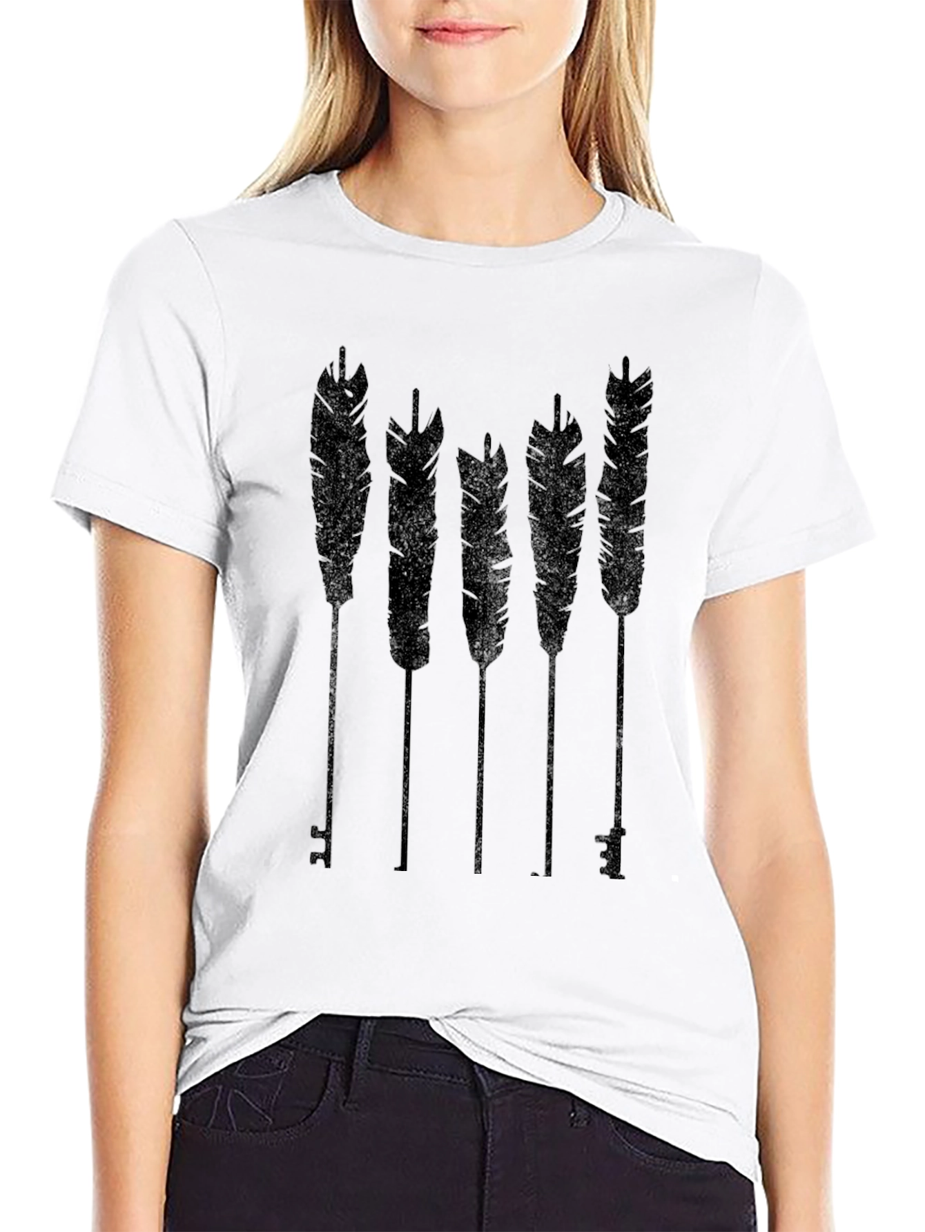 Feather Silhouette Black T-Shirt - Modern Style