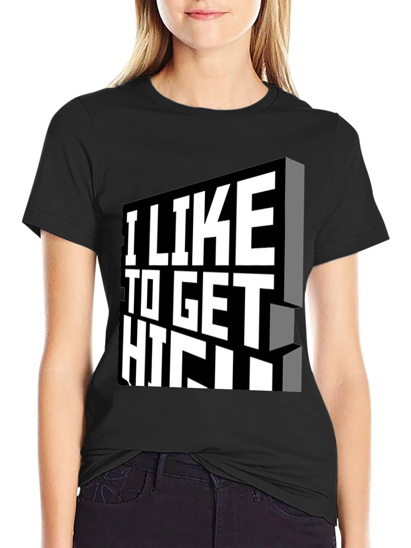 I Like to Get High Black Graphic Tee Shirt