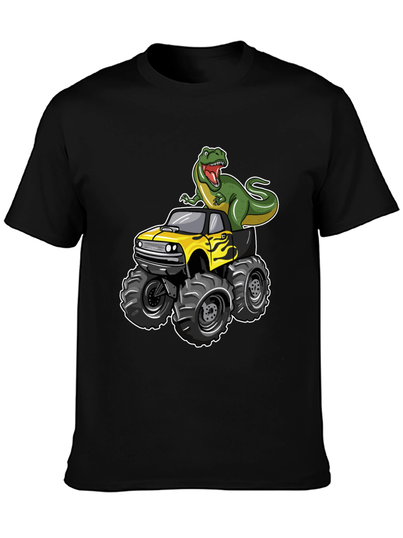 Dinosaur Monster Truck Graphic Tee - Cool Black T-Shirt